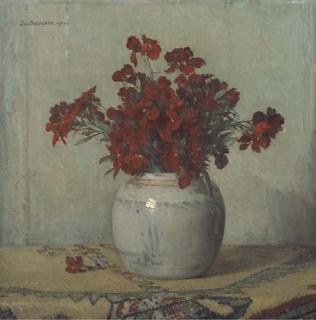 Jan Bogaerts - Wallflowers in an earthenware vase