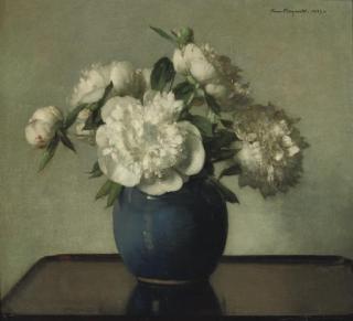 Jan Bogaerts - White peonies in a blue earthenware vase