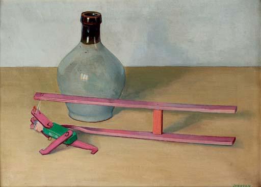 Jan Boon - A still life with a jug and a toy