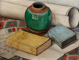 Jan Boon - A still life with a vase, books and a letter