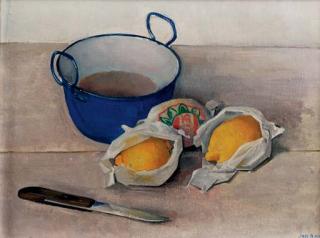 Jan Boon - A still life with lemons, a knife and small pot