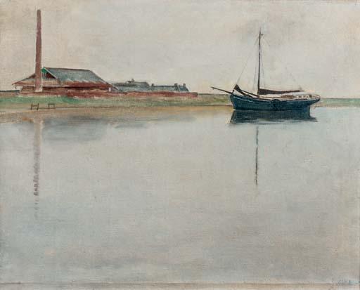 Jan Boon - Sailing boat near a brick factory (recto); A village (verso)