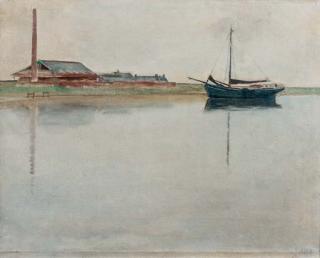 Jan Boon - Sailing boat near a brick factory (recto); A village (verso)