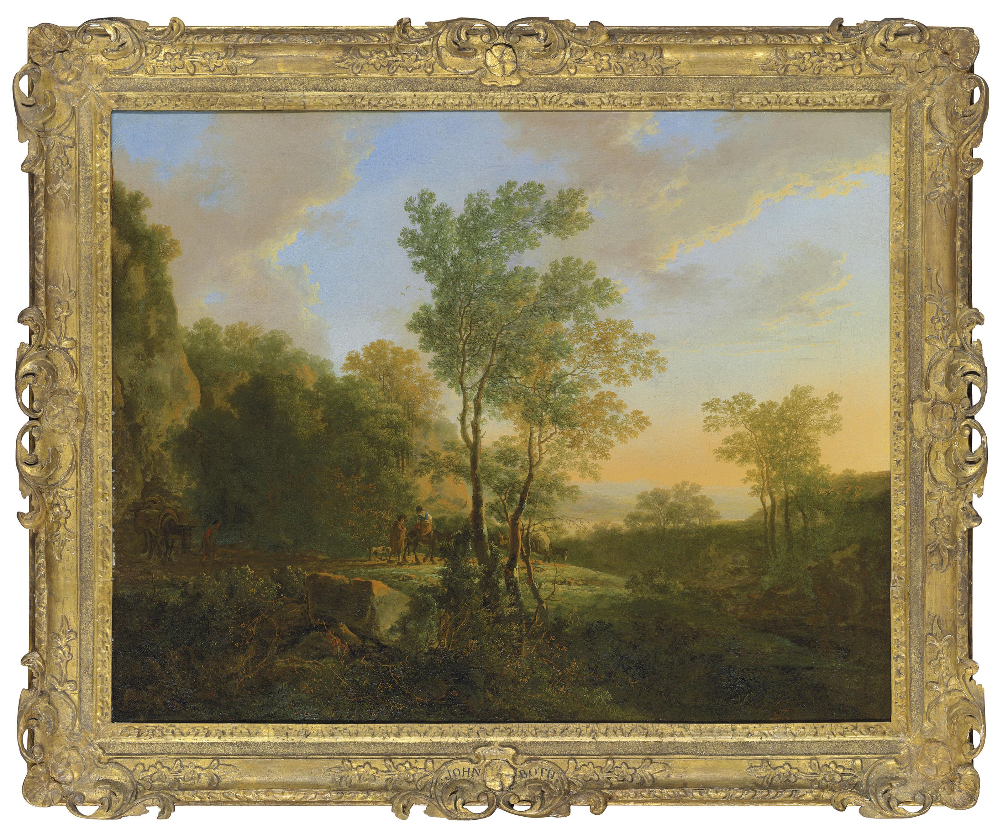Jan Both - An Italianate wooded landscape with travellers