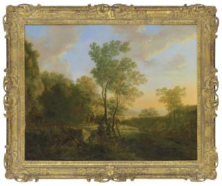 Jan Both - An Italianate wooded landscape with travellers
