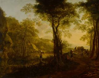 Jan Both - Italianate Landscape At Sunset, With Travelers On A Country Road