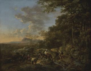 Jan Both - Landscape With Travellers On A Path And A Small Waterfall