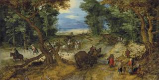 Jan Breughel I - A wooded landscape with travelers on a path