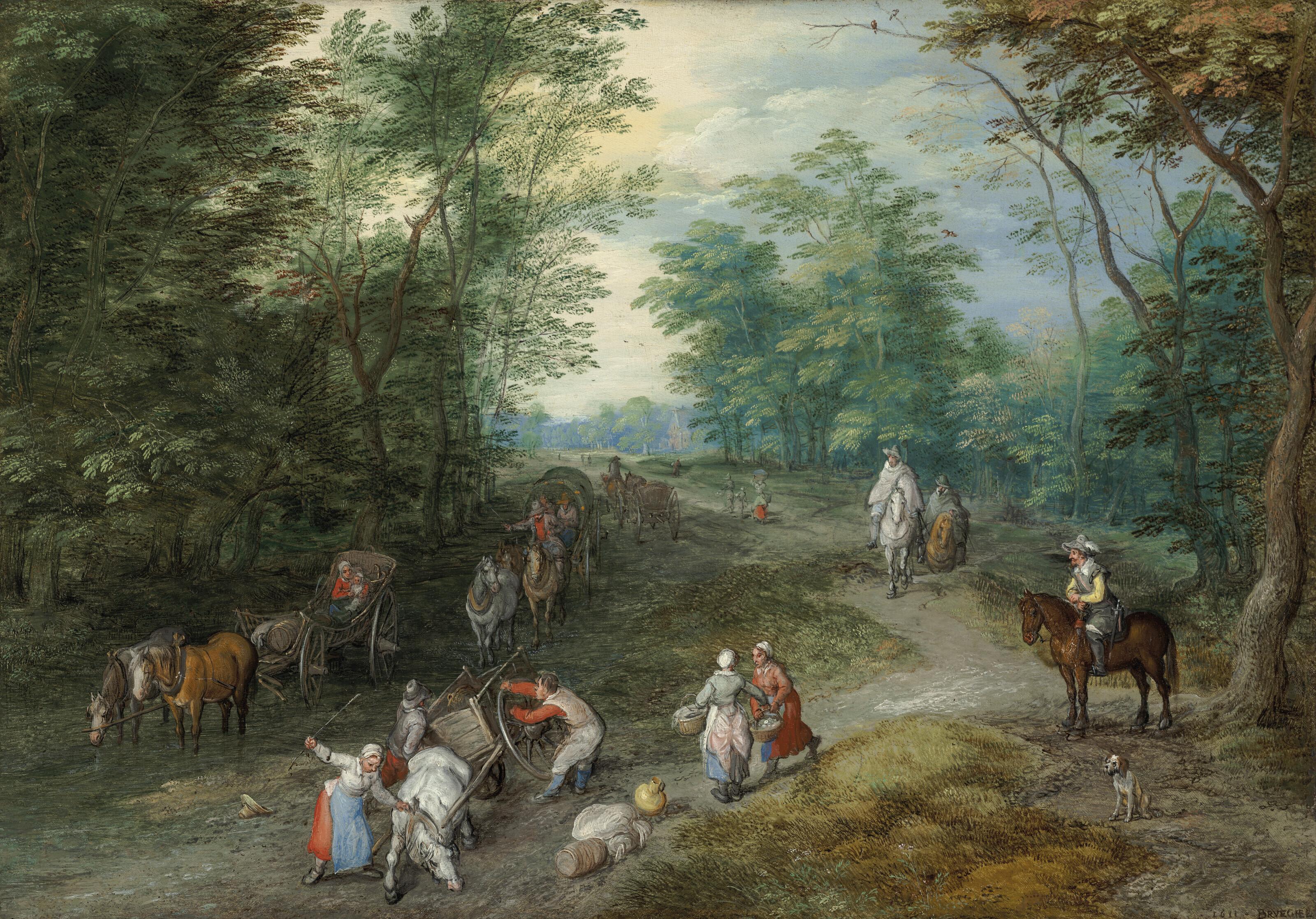 Jan Breughel The Elder - Wooded landscape with travellers