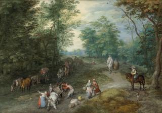 Jan Breughel The Elder - Wooded landscape with travellers