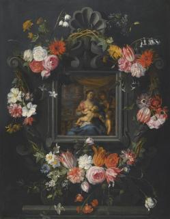 Jan Breughel The Younger - A Garland Of Flowers Surrounding The Virgin And Child