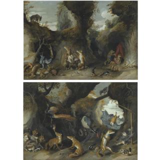 Jan Breughel The Younger - A Pair Of Allegories Derived From The Reinaertcyclus Or Fables Of Reynard The Fox