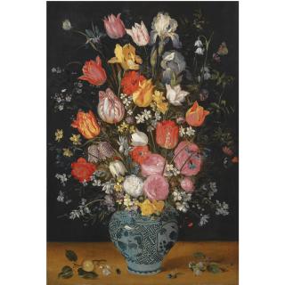 Jan Breughel the Younger - Still Life With Tulips, Roses, Lilies, Irises, Poppies, Hyacinths And Other Flowers In A Blue And White Delft Porcelain Vase