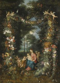 Jan Breughel the Younger - The Virgin And Child With The Infant Saint John The Baptist, Surrounded By Garlands And Swags Of Fruit And Flowers
