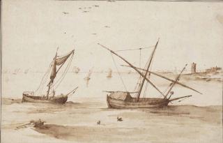 Jan Bruegel The Elder - Fishing vessels on a calm sea off a distant promontory