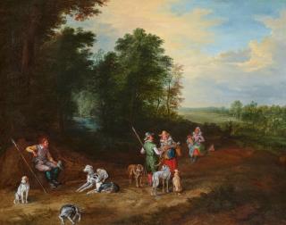 Jan Brueghel d. J. - Weite Landschaft mit Jagdgesellschaft
