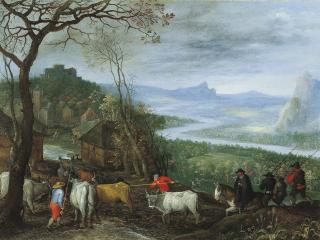Jan Brueghel I - A Landscape With Herdsmen Driving Cattle To A Village