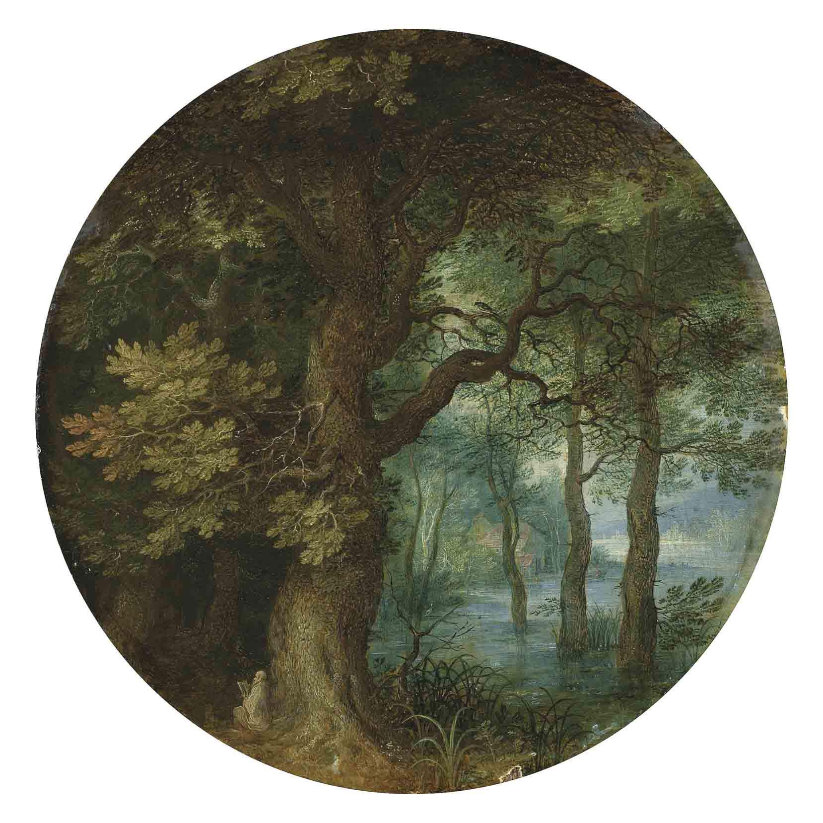 Jan Brueghel I - A wooded landscape with a hermit monk