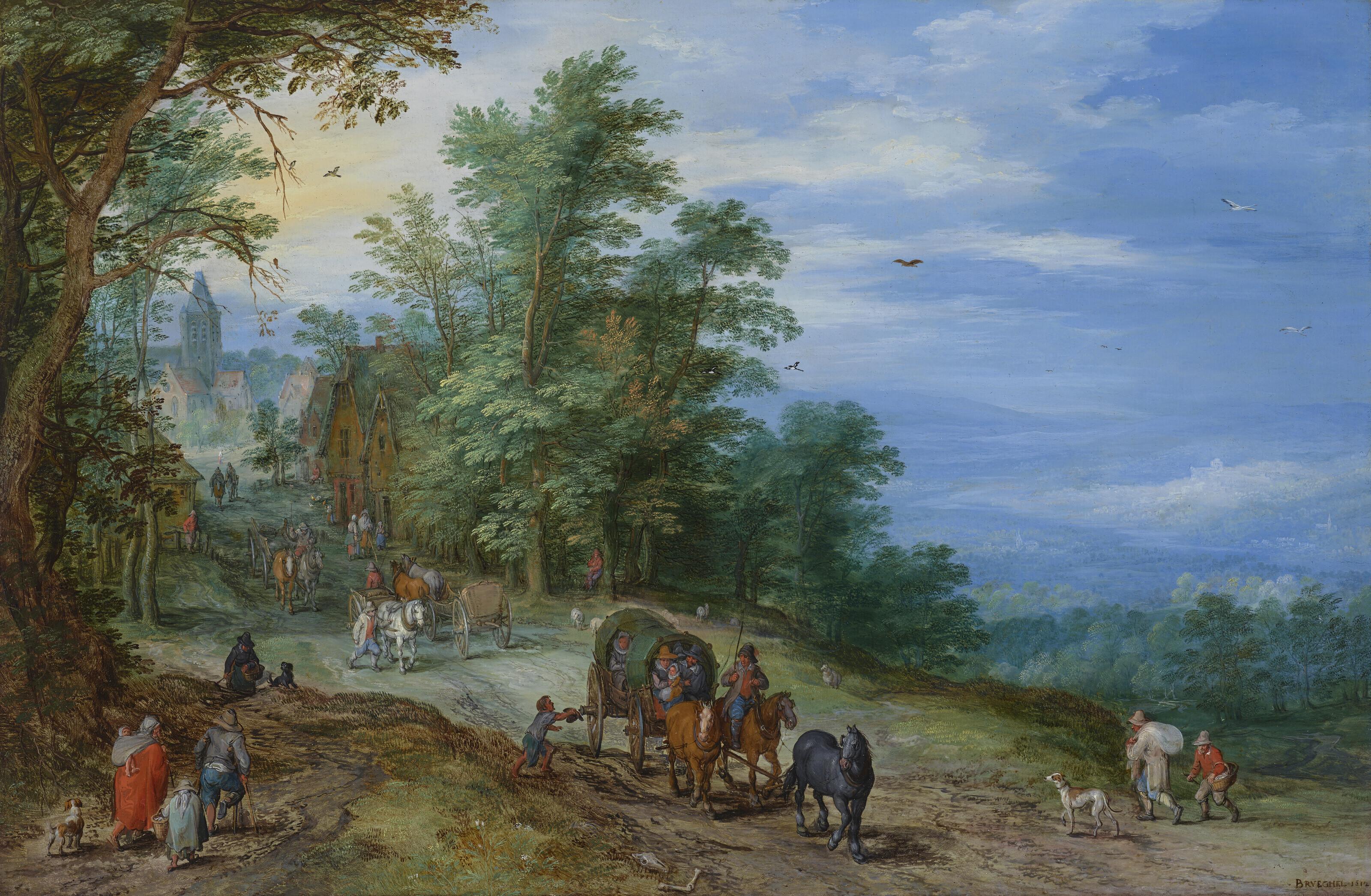 Jan Brueghel I - Summer landscape with tilt-carts