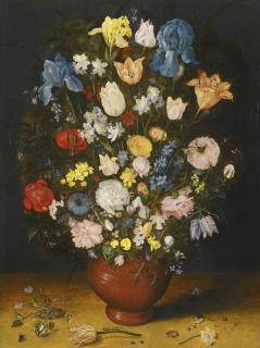 Jan Brueghel The Elder - Still Life With Irises, Tulips, Roses, Narcissi And Fritillary In A Ceramic Vase