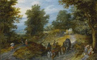 Jan Brueghel The Elder - Woodland Road With Wagon And Travelers