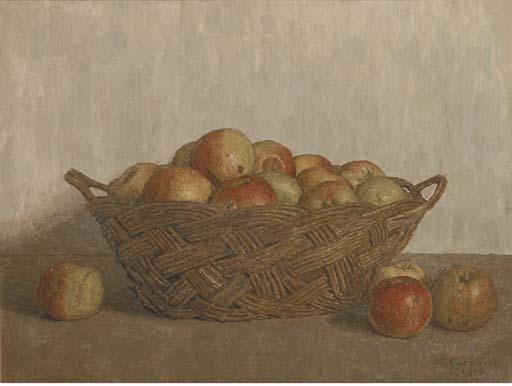 Jan Carbaat - A still life with apples in a basket