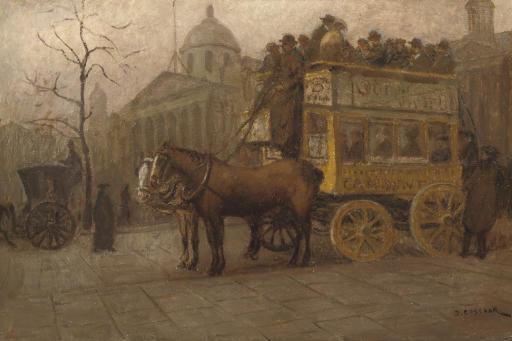 Jan Cossaar - Carriages outside the National Gallery on Trafalgar Square, London