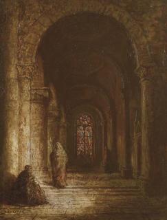 Jan Cossaar - Figures in a church interior