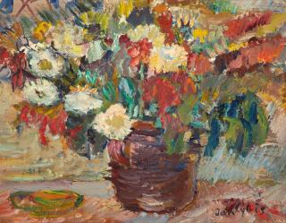 Jan Cybis - Still Life with a Bouquet framed 65.5 x 81.0 x 2.0 cm (2 4/5 x 31 9/10 x 4/5 in).