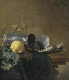Jan Davidsz. De Heem - Still Life Of A Pewter Tankard, Lemon, Oysters And Grapes