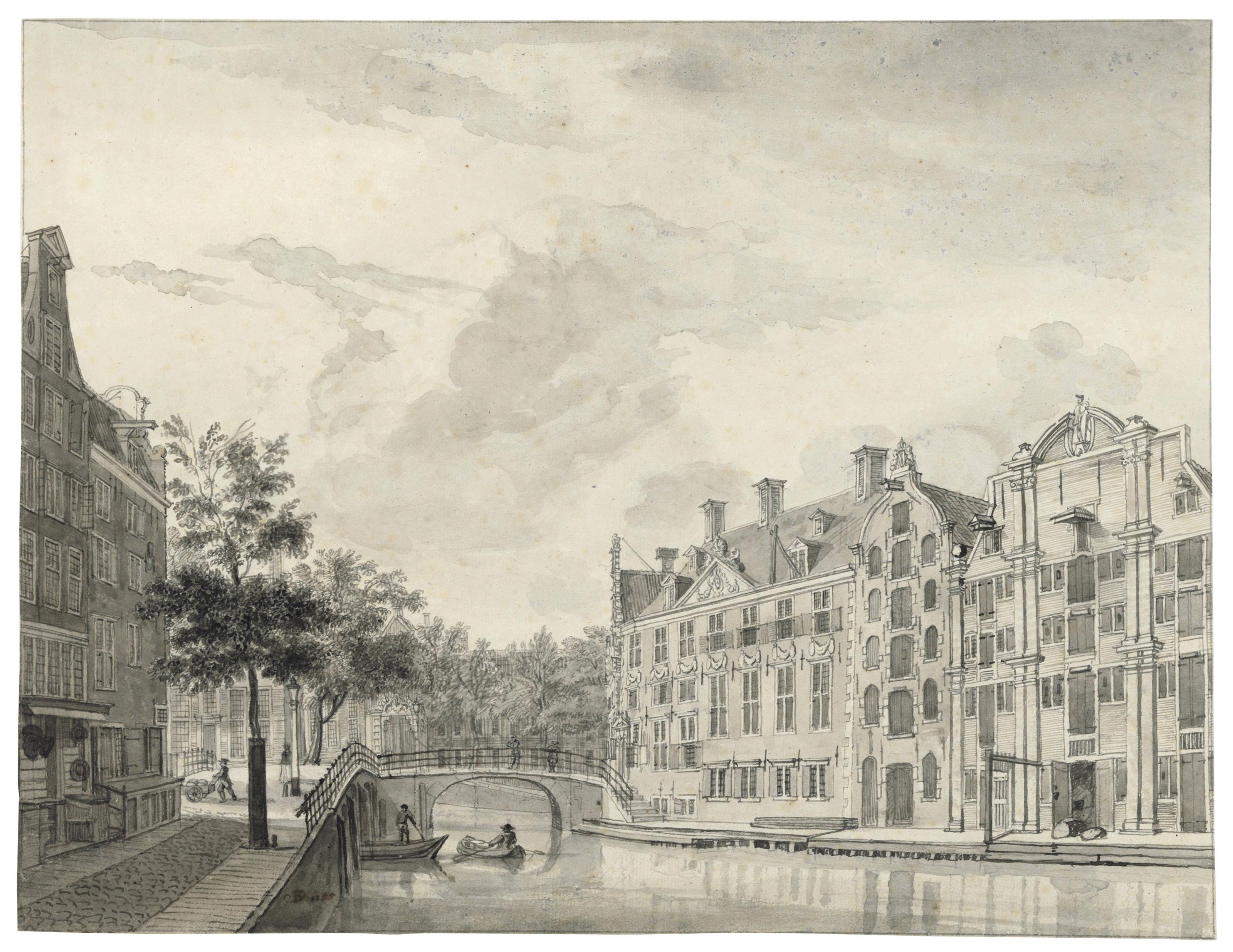 Jan De Beijer - A view of the Grimburgwal with the Oudezijds Herenlogement, the gate of the Binnengasthuis beyond, Amsterdam