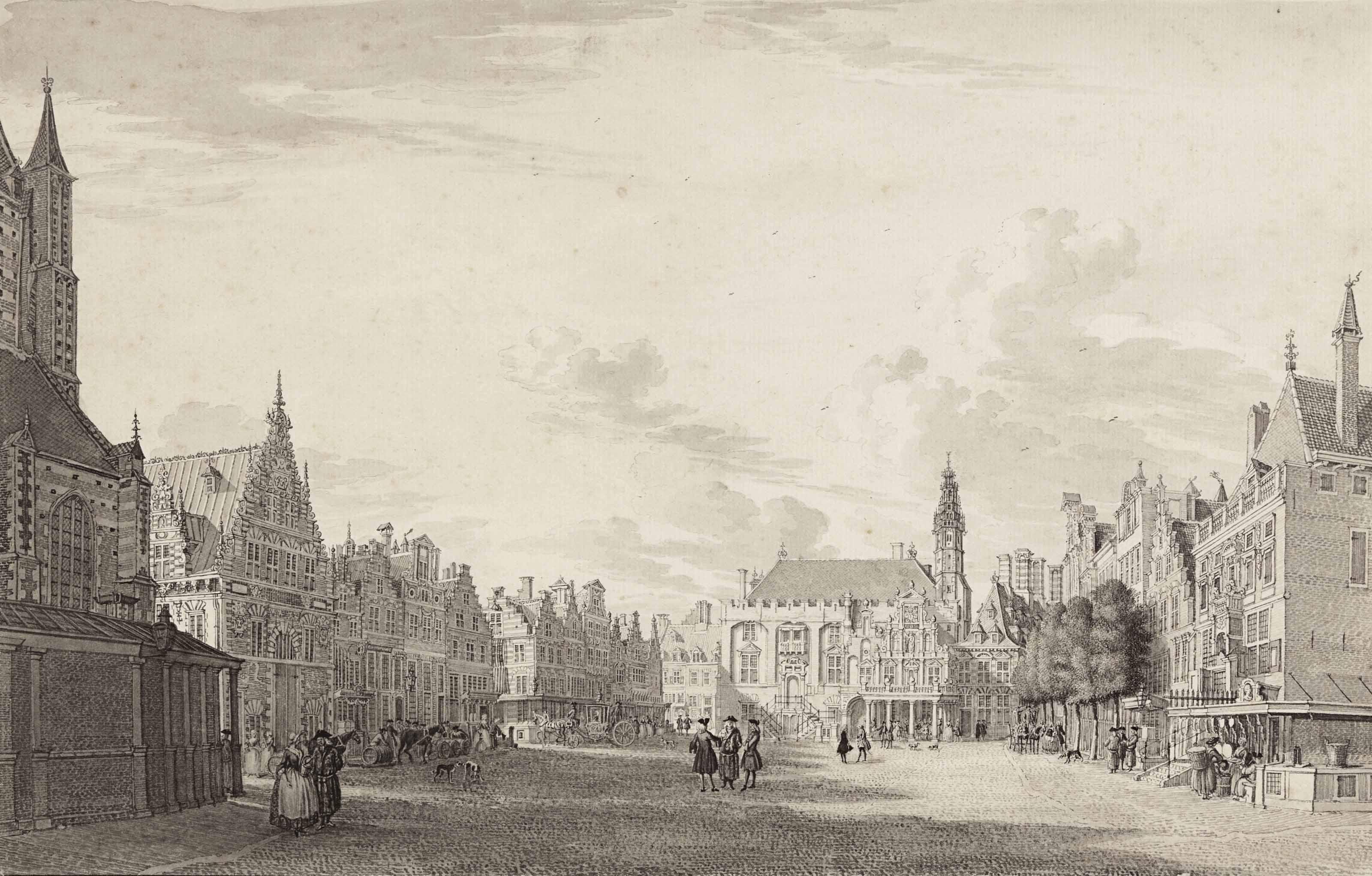 Jan De Beijer - A view of the Grote Markt, Haarlem, with the Town Hall in the background