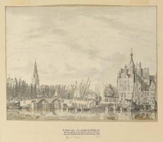 Jan De Beyer - A view of the Nieuwe Brug on the Damrak, the Texelse Kade to the right, the tower of the Oude Kerk to the left