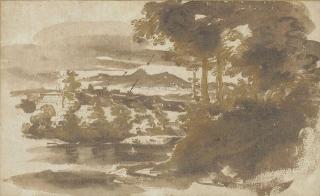 Jan De Bisschop - An Italian landscape with trees to the right and towns in the background