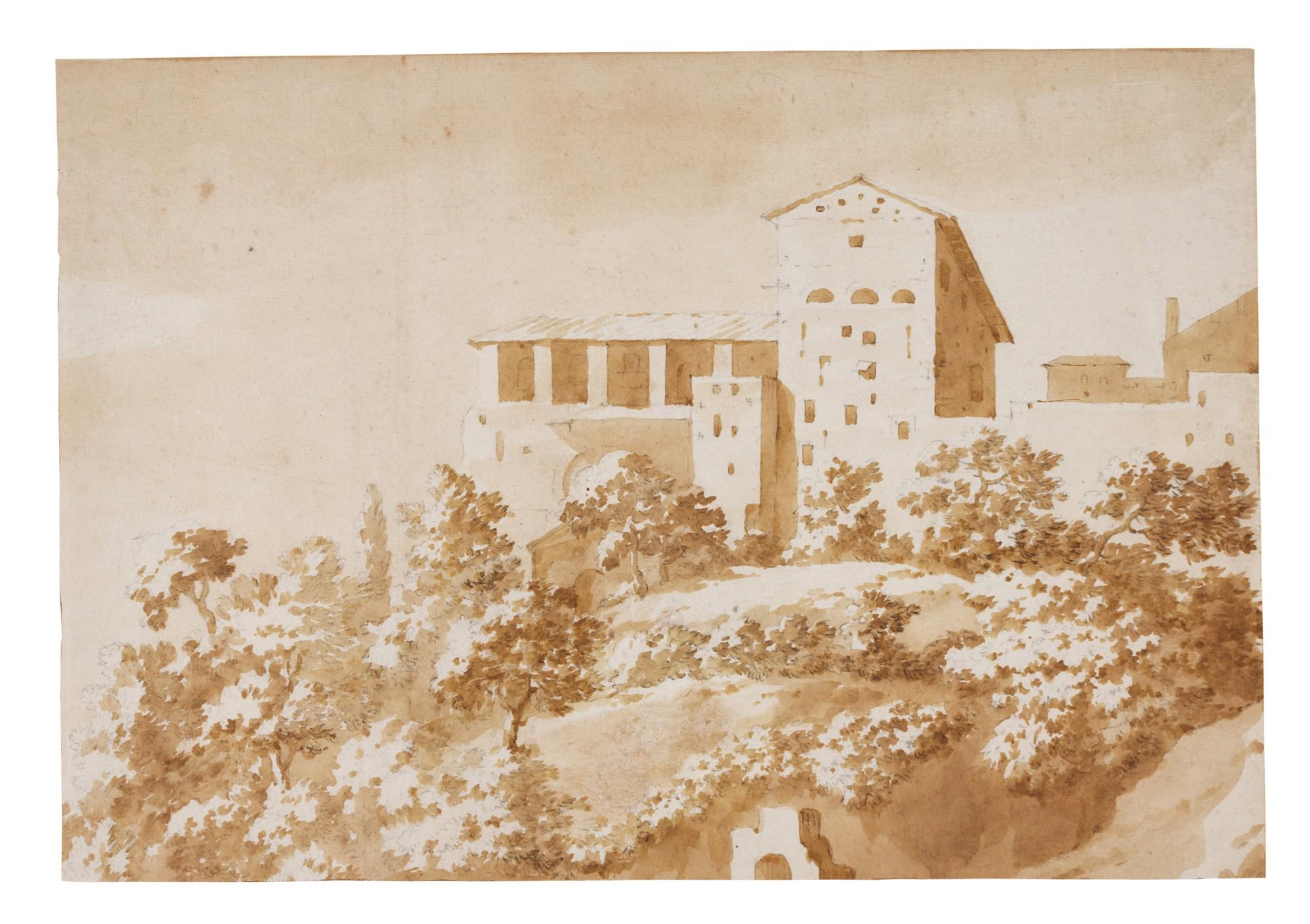 Jan De Bisschop - Buildings on a Hilltop in an Italianate landscape