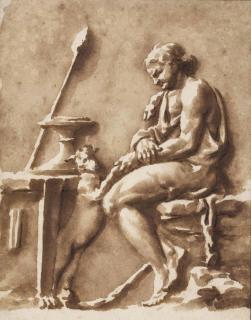 Jan De Bisschop - Copy of an antique bas-relief: Dionysus seated by a table