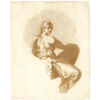 Jan de Bisschop - Study Of A Seated Allegorical Female Figure, In Profile To The Right