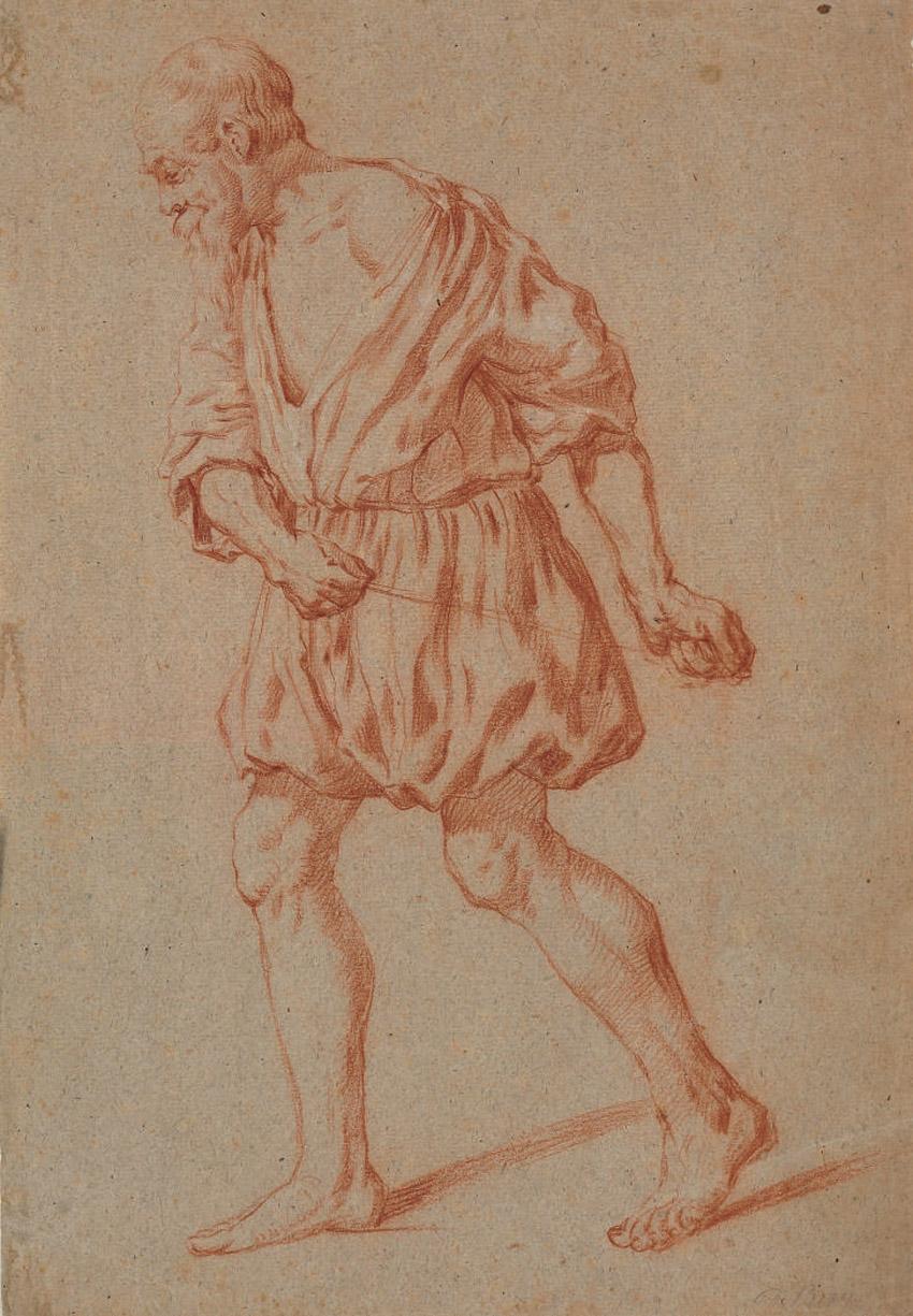 Jan de Bray - An old man walking, pulling a rope