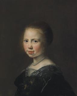Jan de Bray - Portrait Of A Girl, Bust-Length, In A Black Dress And Pearl Necklace