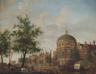 Jan Ekels I - View of the Lutherse Kerk, Amsterdam, with the Singel in the foreground