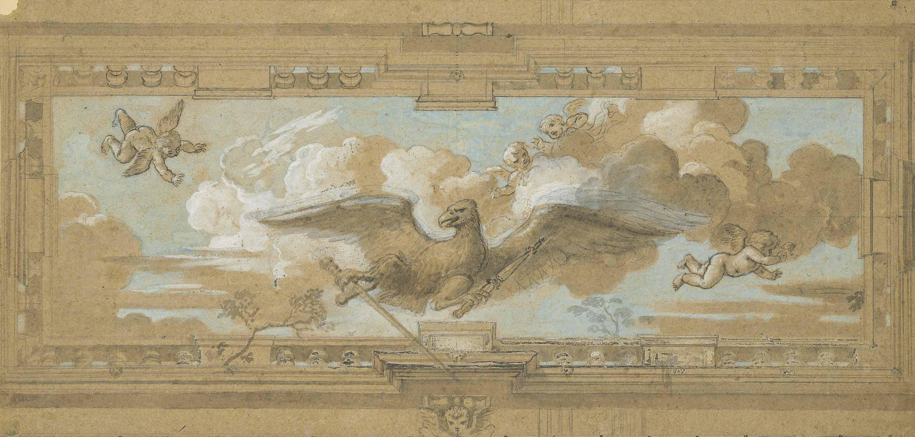 Jan Erasmus Quellinus - Ceiling Design With An Eagle Surrounded By Putti