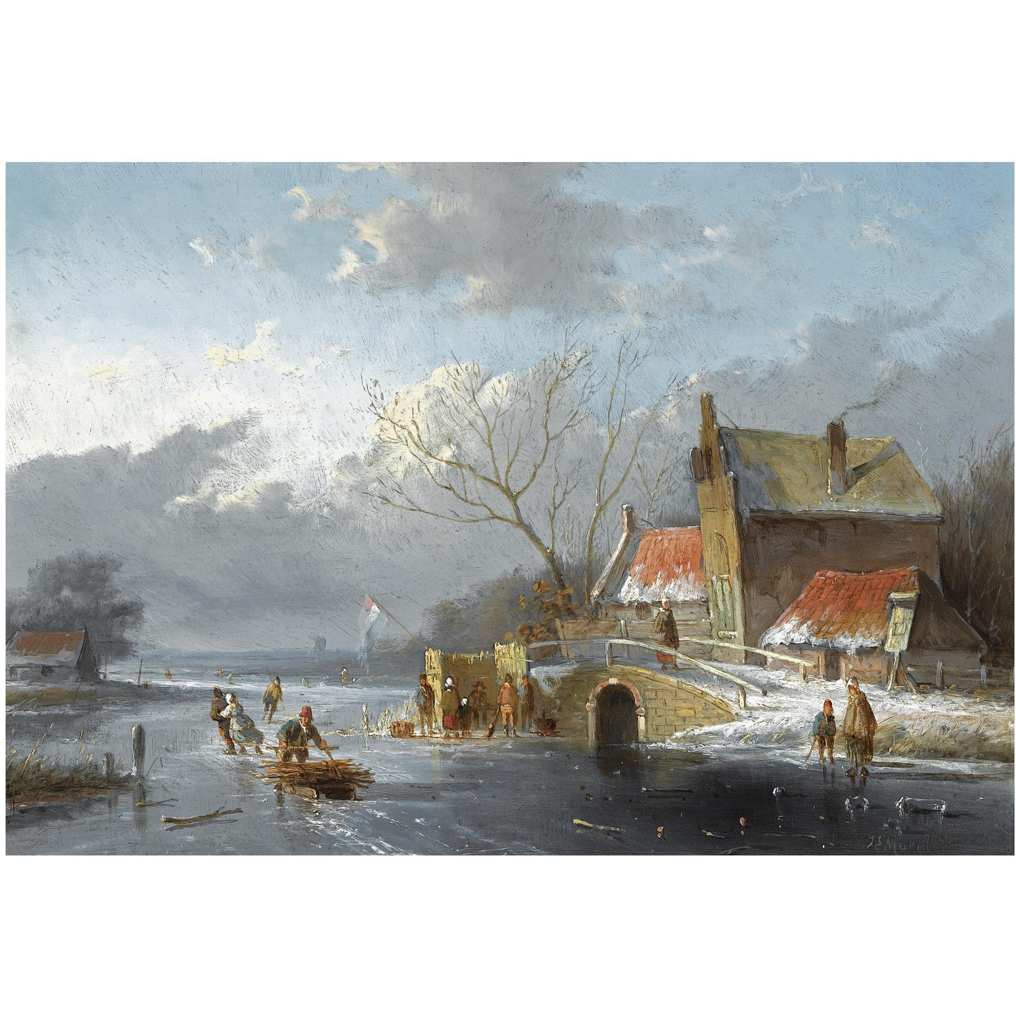 Jan Evert Morel - Dutch Figures On The Ice Near A \'Koek En Zopie\'