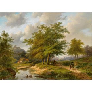 Jan Evert Morel - Travellers In A Sunlit Landscape