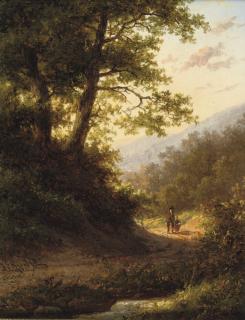 Jan Evert Morel - Walking In The Forest At Sunset; And Resting Under A Tree