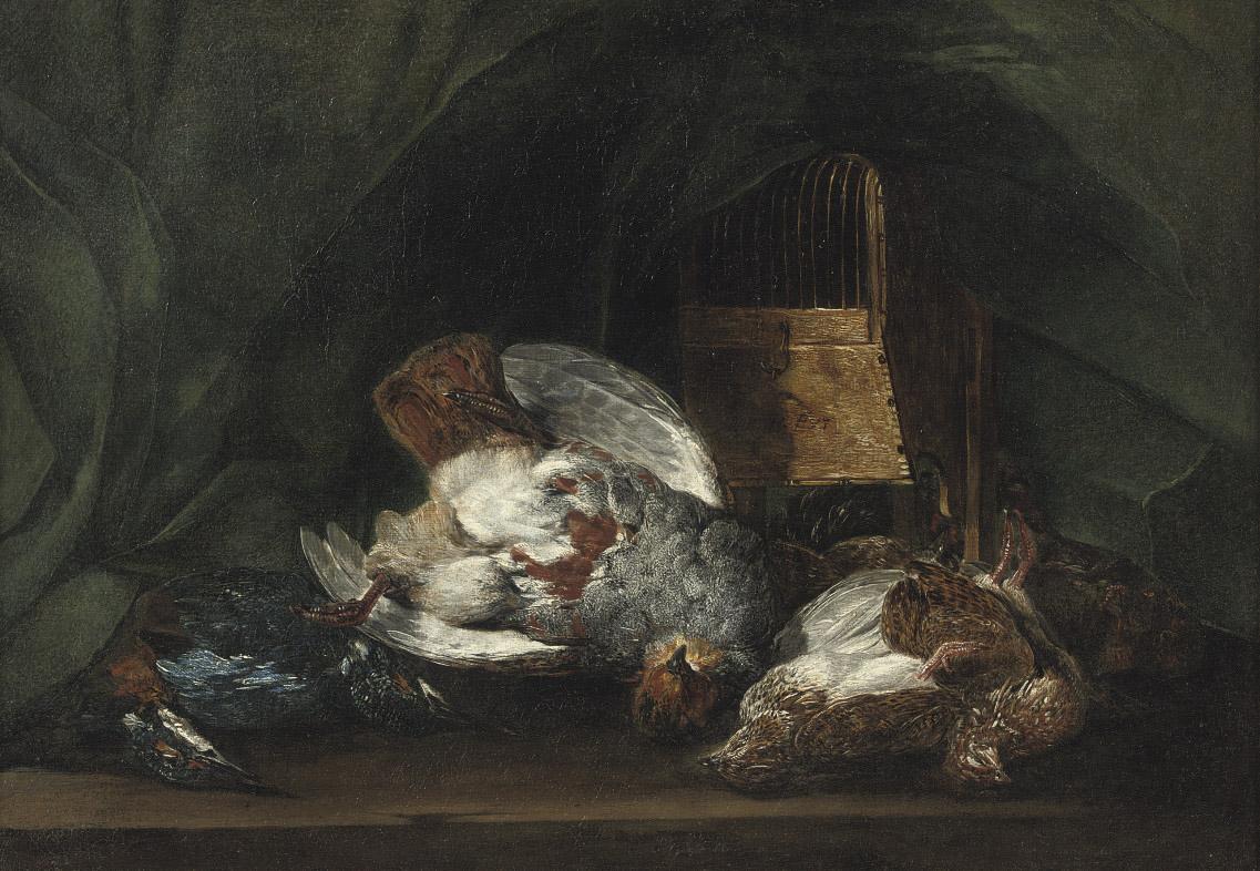 Jan Fijt - Game including a partridge, a jay and other birds on a table
