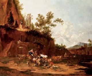 Jan Frans Soolmaker - Herders resting in an italianate landscape