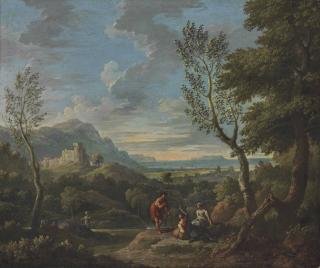 Jan Frans Van Bloemen - An extensive classical landscape with shepherds and shepherdesses, a fortified town beyond