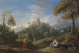 Jan Frans Van Bloemen - An Extensive Mountainous Landscape With Figures On A Path, A Castle Beyond