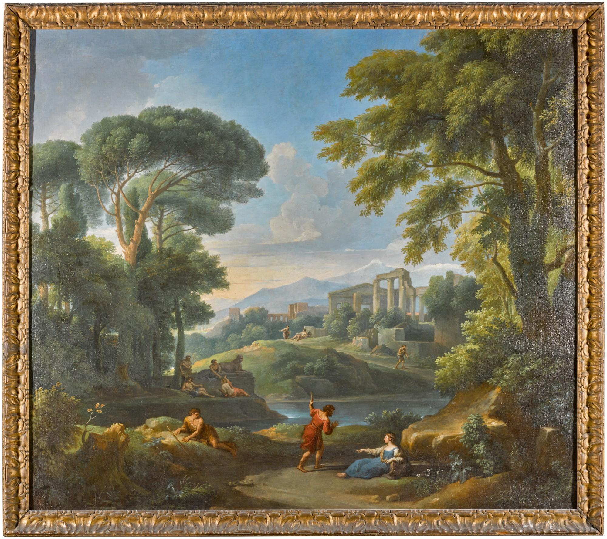 Jan Frans van Bloemen - Classical landscape with shepherds and nymphs, classical ruins beyond
