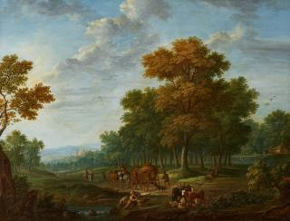 Jan Frans van Bredael - Weite bewaldete Landschaft mit Reisenden